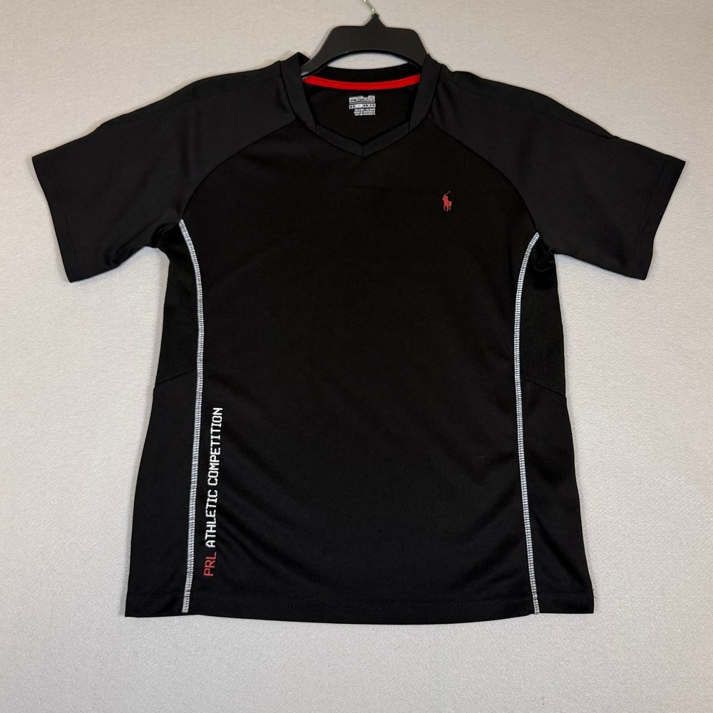 Polo Ralph Lauren Boys Black PRL Athletic Competition V-Neck T-Shirt Size 10-12